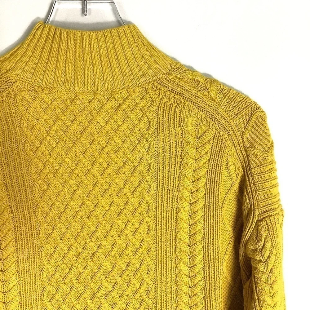 J. Crew Sweater S Chunky Cable Knit Mock Neck Mustard‎  Golden Chartreuse S